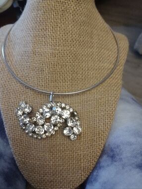 Vintage Rhinestone Pendant Brooch Necklace